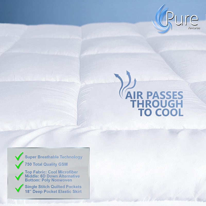 Pure Brands Queen Mattress Topper and Pad Cover Extra Thick Luxury Down Alternative Pillow Top Cooling Bed Topper Ultra Plush and Hypoallergenic Mattress Protector 18 Inch Deep Pocket - Image 3